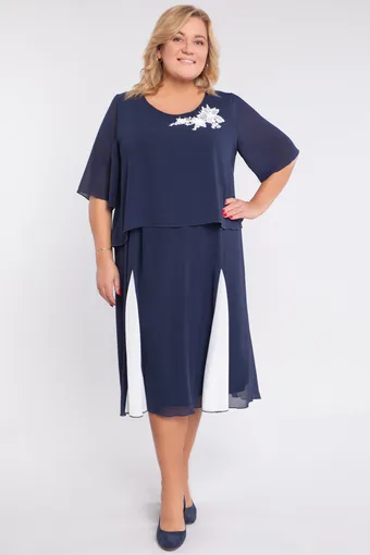 Abito blu navy con applicazioni floreali