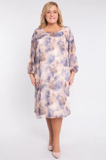 Abito in chiffon beige e blu