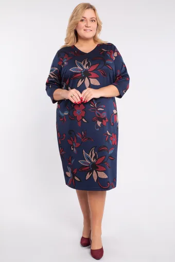 Abito blu navy con fiori rossi