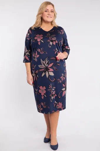 Abito blu navy con fiori rosa