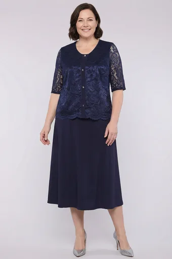coordinato in pizzo blu navy con bottoni decorativi