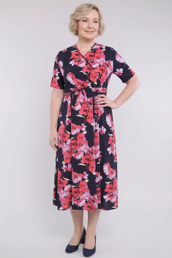 Abito blu navy con fiori rosa