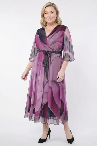 Abito in chiffon viola con cintura