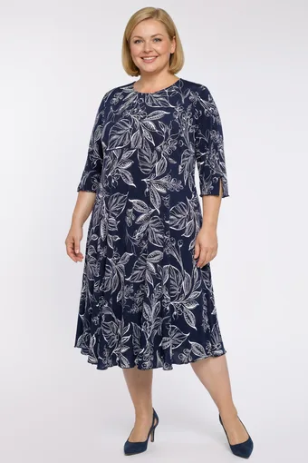 Abito blu navy con foglie bianche