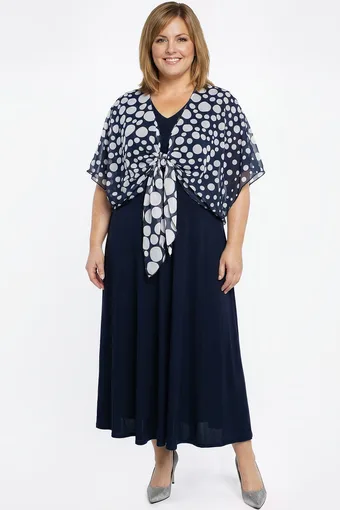 Abito scialle a pois blu navy