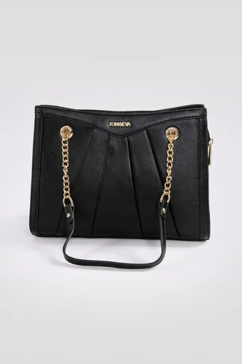 borsa nera con finiture dorate