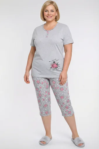 pigiama grigio chiaro con pantaloni grigio chiaro e rose