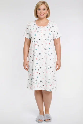 camicia da notte bianca con farfalle e denti di leone