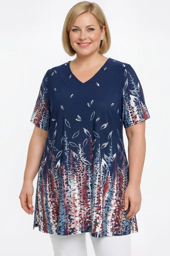 Tunica blu navy con motivo pastello