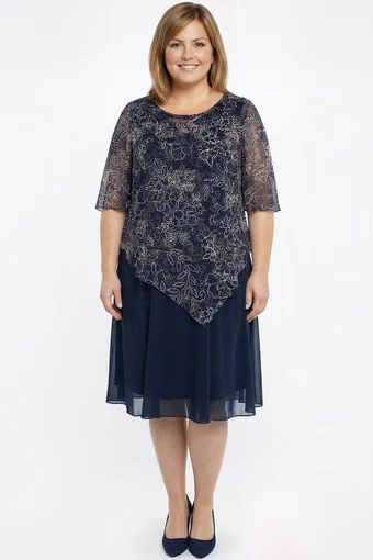 Abito blu navy con fantasia beige e bianca