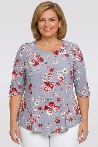 Blusa floreale grigia