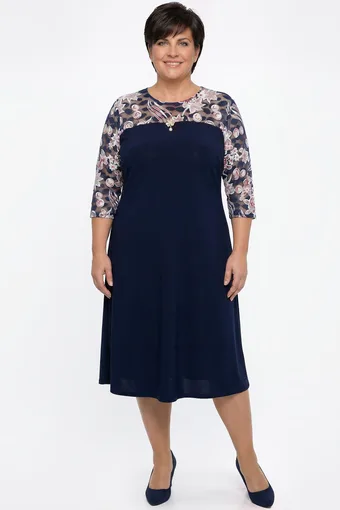 Abito blu navy con motivi bordeaux e bianchi