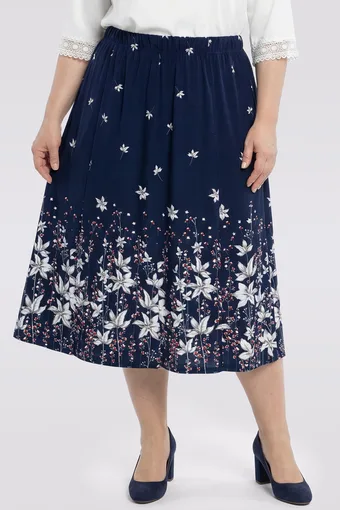Gonna blu navy con fondo floreale grigio