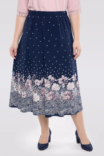 Gonna blu navy con fondo floreale beige