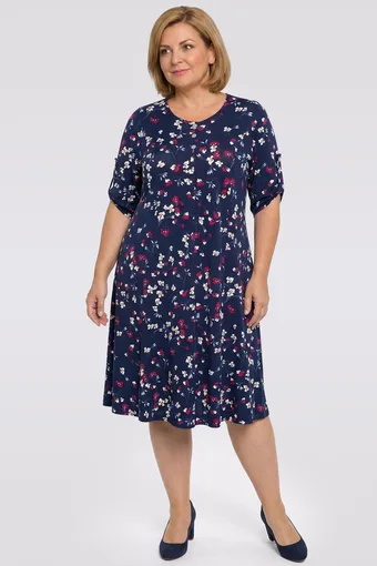 Abito blu navy con fiori rosa