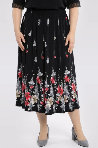 Gonna nera con fiori rossi e beige