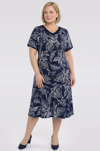 Abito blu navy con foglie bianche