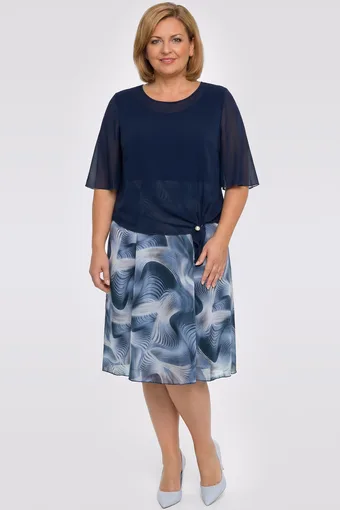 Abito blu navy con orlo a fantasia