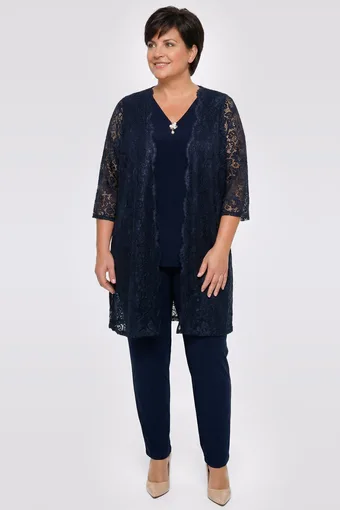 coordinato blu navy con cardigan in pizzo