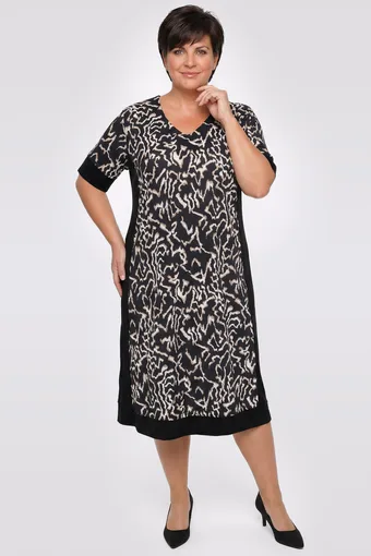Abito nero con motivo marrone e beige