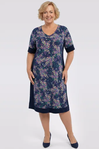 Abito blu navy con fiori colorati