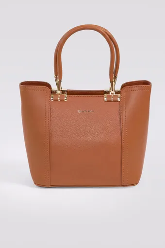 borsa cammello con dettagli dorati