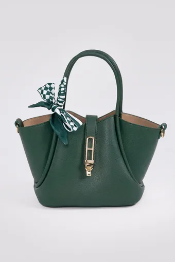 borsa trapezoidale verde con foulard