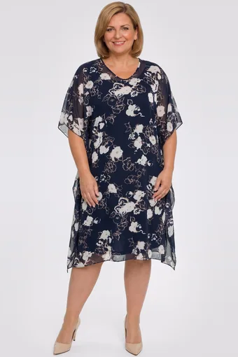 Abito blu navy con motivo beige