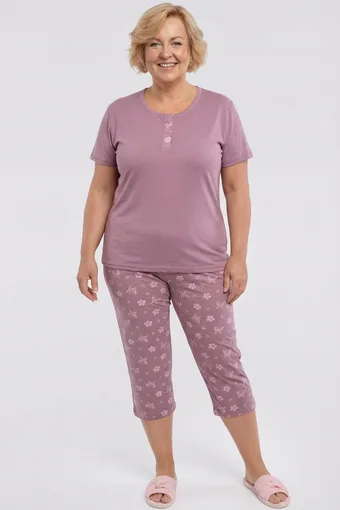 Pantaloni pigiama viola con fiori e farfalle
