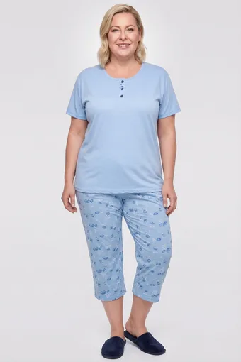 Pantaloni pigiama blu con rose