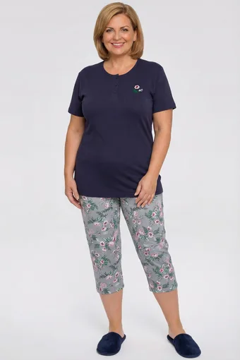 pigiama blu navy con pantaloni grigi e rose