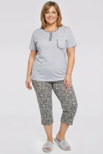 pigiama grigio con pantaloni a stampa leopardata