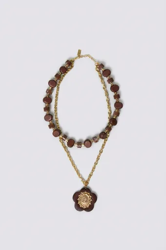 collana con fiori marroni e dorati