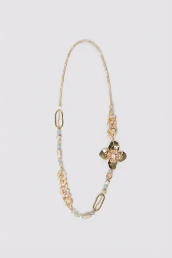 collana lunga beige con fiore
