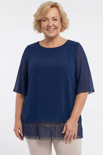 Tunica blu navy con pieghe traforate