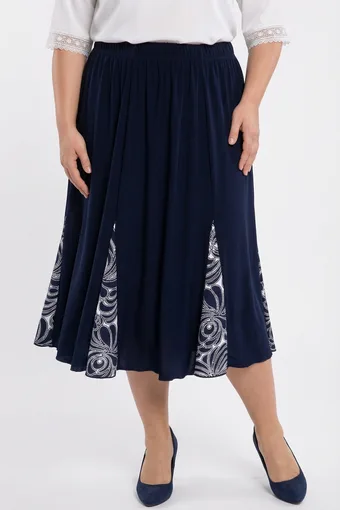 Gonna blu navy con motivo bianco