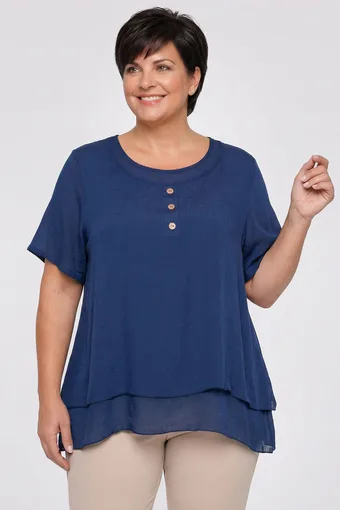 blusa tinta unita blu navy con bottoni