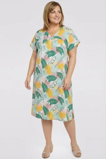 Abito con motivo tropicale verde e giallo