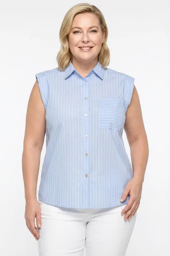 camicia a cinture senza maniche azzurra