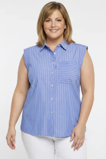camicia a cinture blu senza maniche