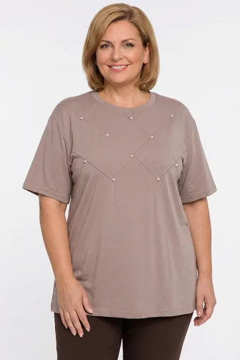 Tunica beige scuro con perle