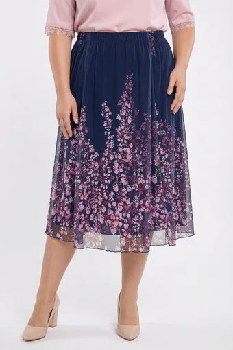 Gonna blu navy con fiori rosa
