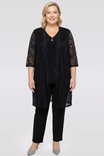 coordinato nero con cardigan di pizzo