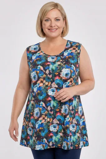 Tunica blu navy con motivo a rose blu