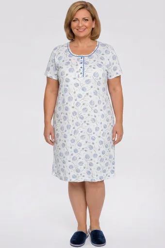 camicia da notte bianca con fiori azzurri