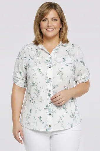 camicia bianca con fiori verdi