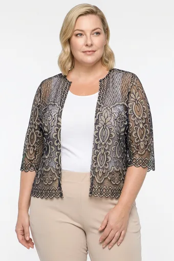 cardigan corto con motivo blu navy e beige