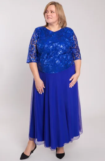 Abito blu fiordaliso con pizzo
