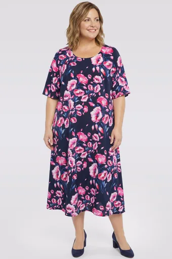 Abito blu navy con fiori rosa