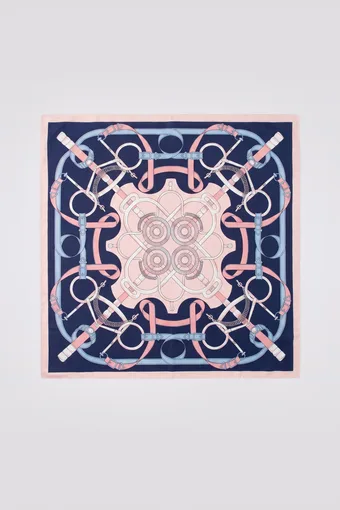 Foulard blu navy con motivo rosa e blu